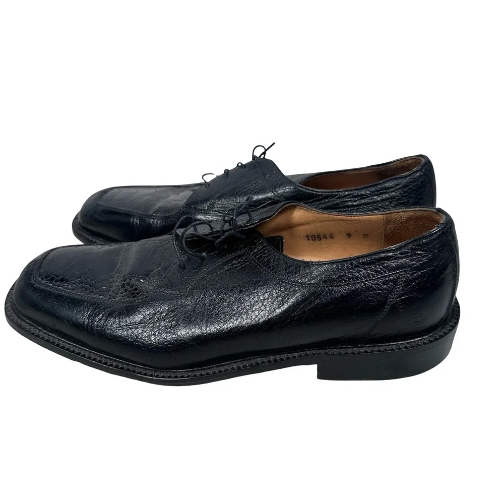 Belvedere Florence Mens 9 M Black Genuine Ostrich Leg Leather Oxfords Italy